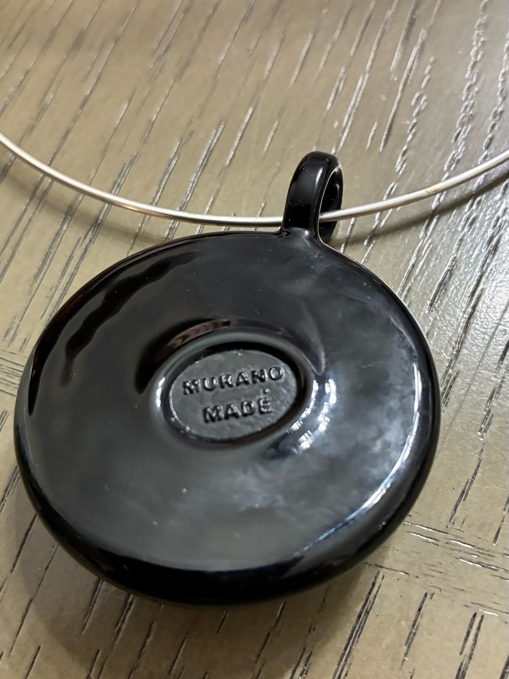 Murano Black Glossy Round Glass Pendant Necklace